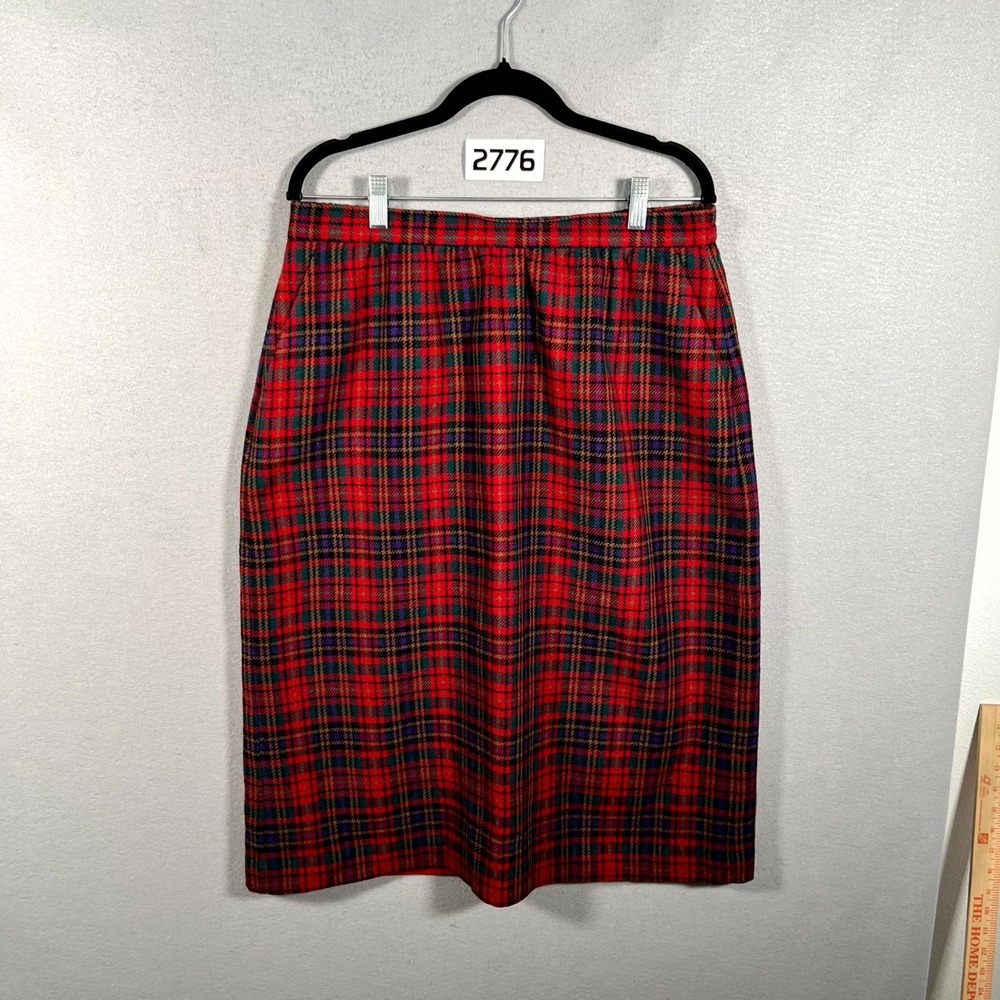 Vintage Joan Leslie Straight & Pencil Skirt Womens Multicolor Plaid Wool Blend